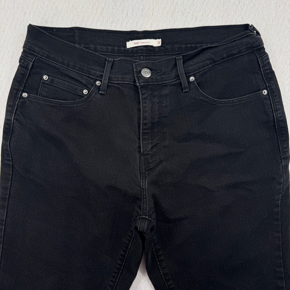 Levis 505 Straight Leg Jeans Womens 30 (32x27 Hemmed) Black Denim Pants Mid-Rise